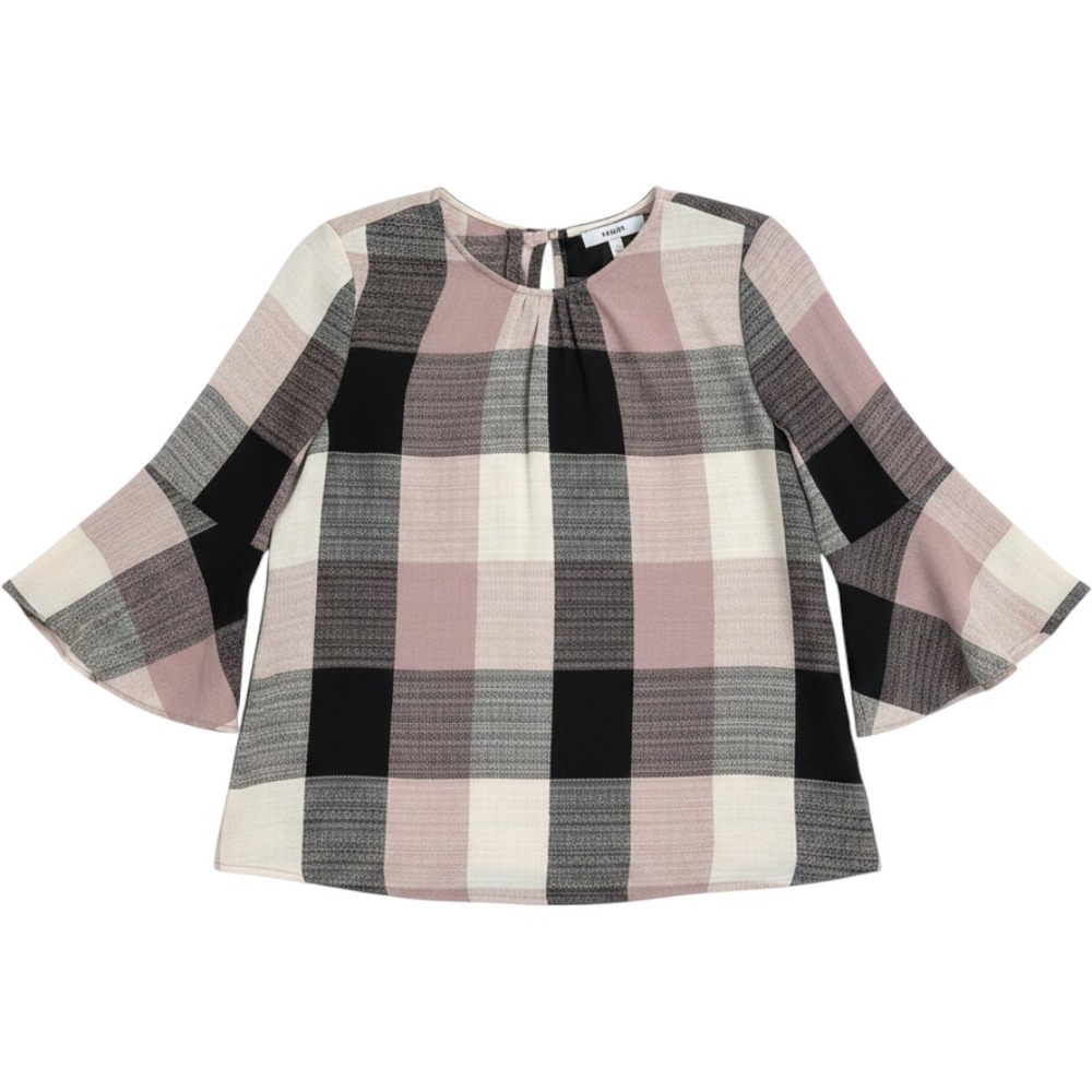 Ro&De Nordstrom Buffalo Check Bell Sleeve Blouse S Pink Coquette EUC